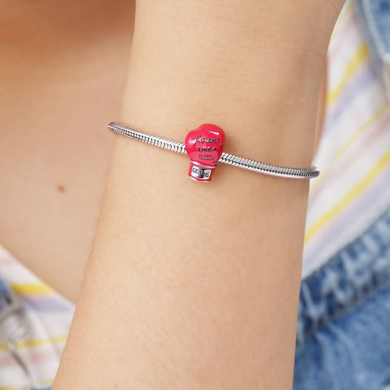Pink Boxing Glove Charm Bead 925 Sterling Silver