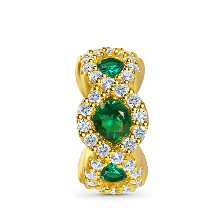 Oval Cut Emerald Stopper for Charm Bracelets Sterling Silver 18K Gold Plated
