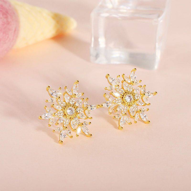 Snowflake Stud Earrings with 18K Gold Plated Sterling Silver