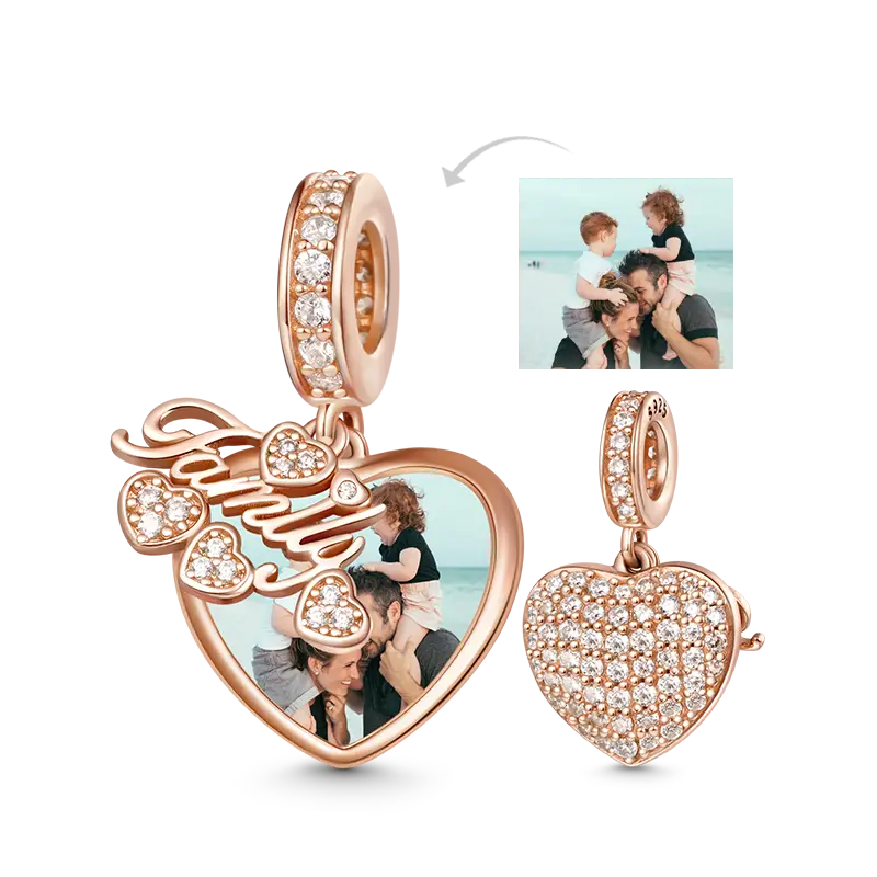 Family Photo Charm Pendant 18k Rose Gold Plated Sterling Silver