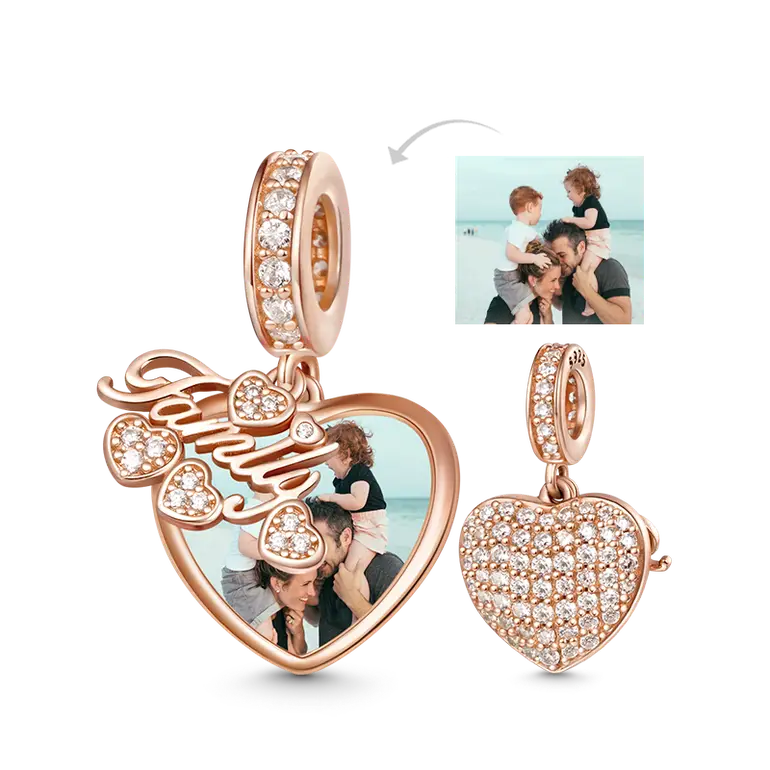 Family Photo Charm Pendant 18k Rose Gold Plated Sterling Silver