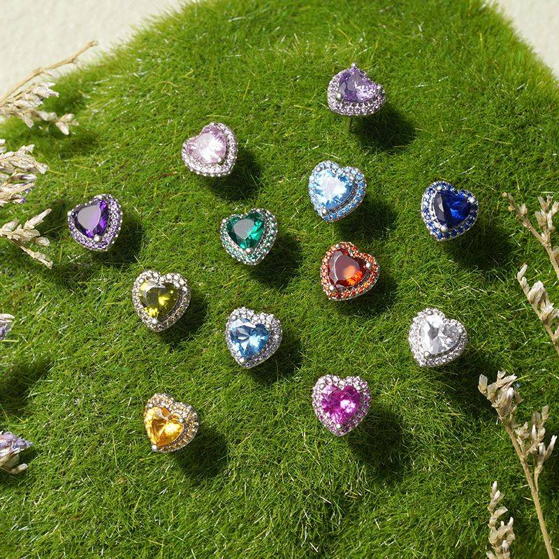 Gnoce Red Heart Birthstone Stud Earrings