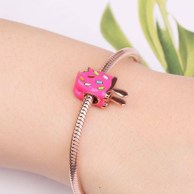 Popsicle Ice Cream Charm Bead Rose Gold Plated 925 Sterling Silver
