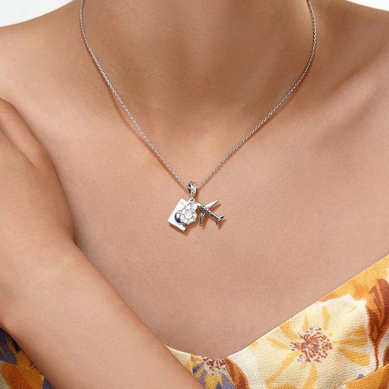 Gnoce Airplane, Passport & Conch Triple Pendant Dangle Charm