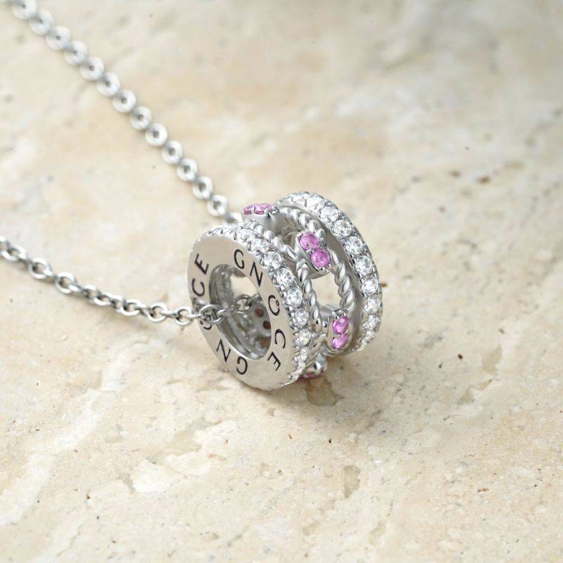 Gnoce Paving Link Drum Pendant Necklaces