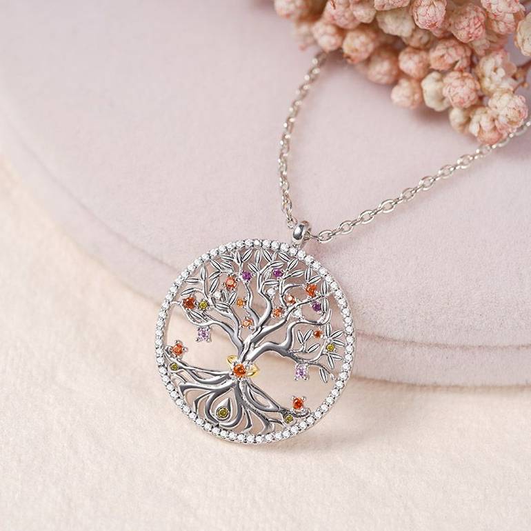 Tree of Life Necklaces 925 Sterling Silver inlaid with Stones Mother's Day Gift