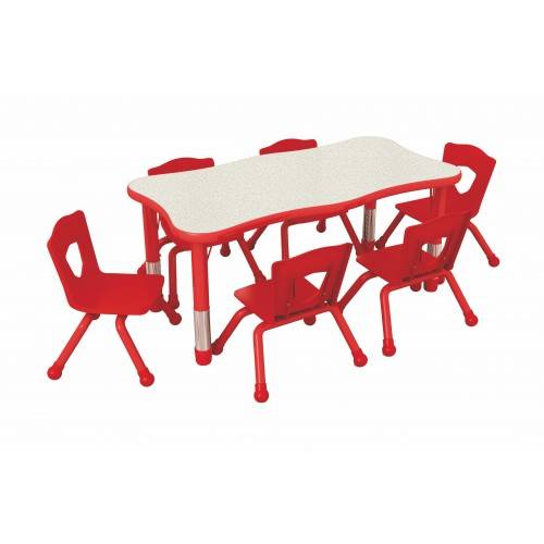 طاولة رياض أطفال 6 كراسي مستطيلة مموجة 60*120 - أحمر