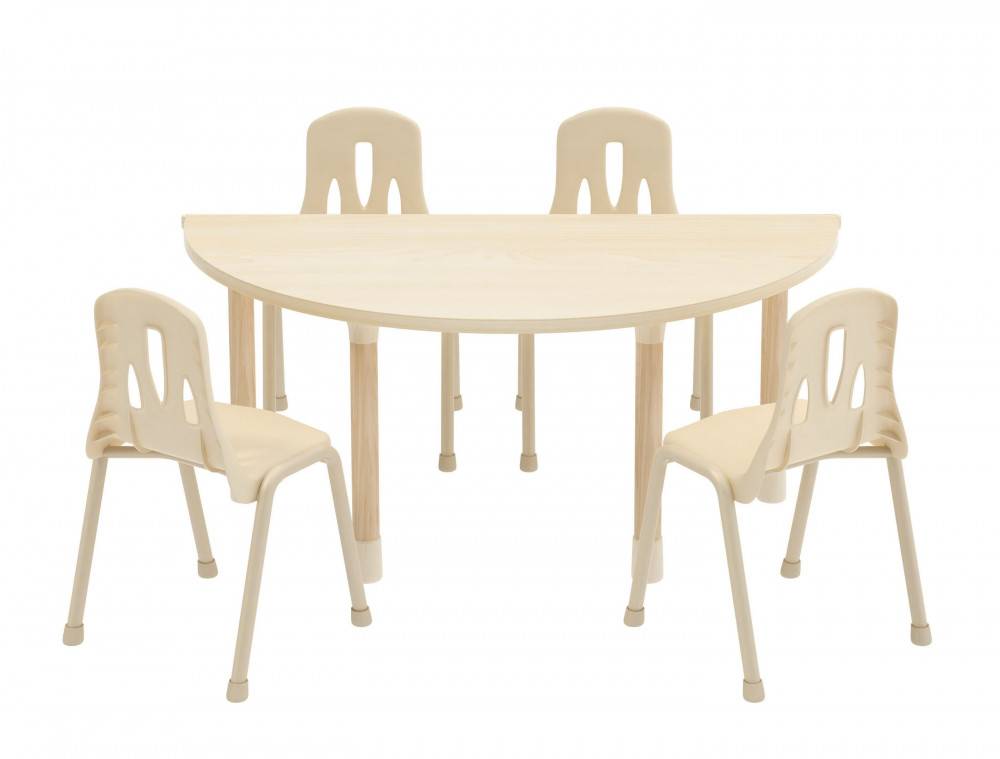 طاولة نصف دائرية خشبية أرجل خشب - بدون كراسي -المقاس : 120*60*52سم