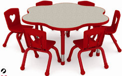 طاولة دائرية 6 كراسي مموجة قطر 120سم - لون أحمر