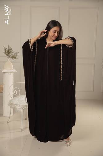 Brown Velvet abaya with Shakk Pieces Bisht Cut