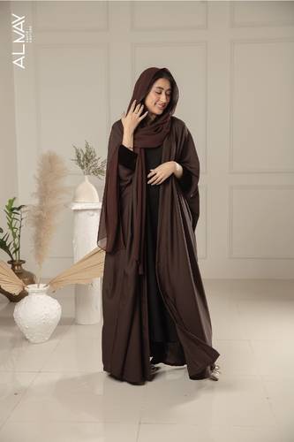 Brown Silk abaya with Velvet in The Back
