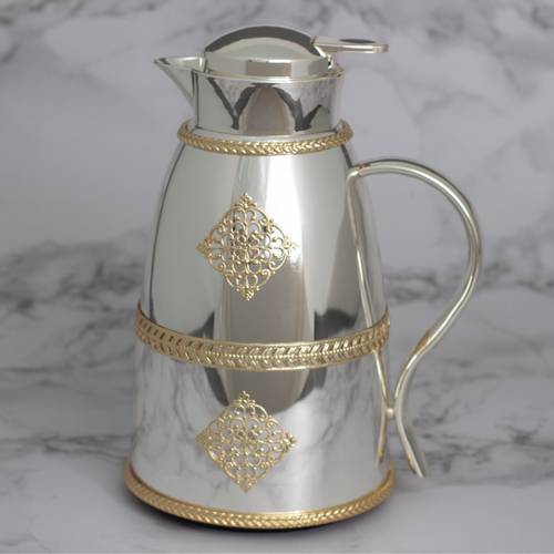 ترمس شاي يوناني فضي بنقوش ذهبي
