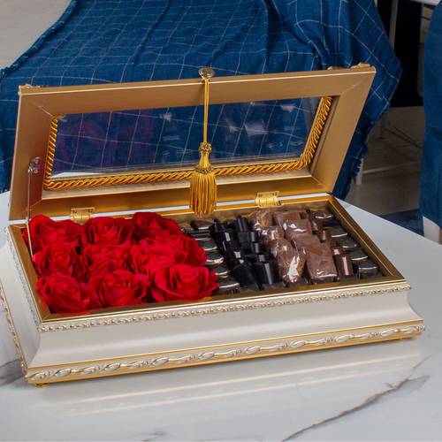 صندوق خشب ايطالي اوف وايت وذهبي