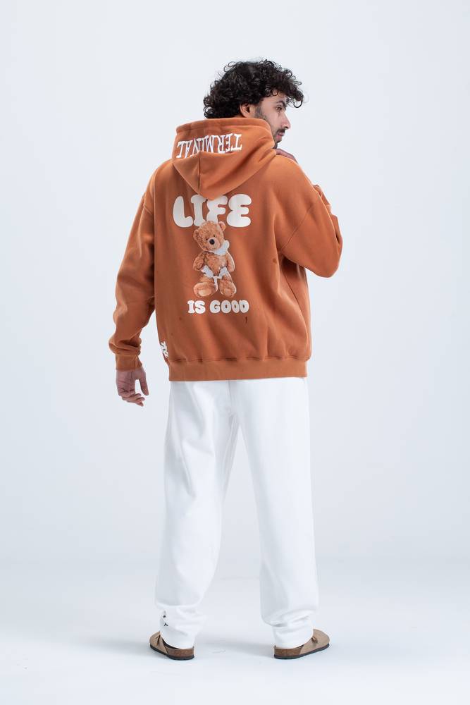 Hoodie Life is Good BROWN