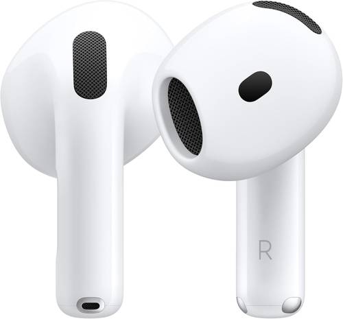 ابل سماعات أذن لاسلكية AirPods 4، سماعات رأس بلوتوث، صوت مكاني مخصص، مقاومة للعرق والماء، علبة شحن USB-C، شريحة H2، عمر بطارية يصل إلى 30 ساعة، إعداد سهل لهاتف iPhone باللون الأبيض