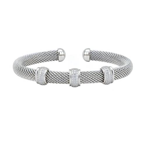 إسوارة فضة بنمط Mesh cuff  مرصعة بزركون أبيض
