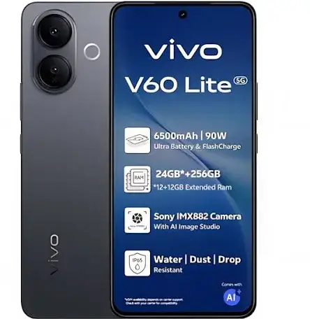 فيفو V60 لايت 5G - 256G أسود AI رام 12