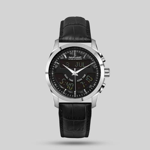 ساعة الفجر الحديث جلد بتوقيتين فضي موديل AL219SLB
