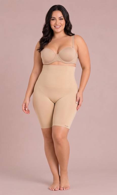 High-Waisted Long Seamless Shaper for Tummy, Hips, and Thighs – Anti-Slip Silicone