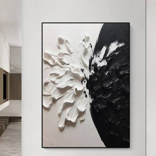 Handmade Hand Painted Oil Painting Thick Texture Wall Art Modern Abstract Black White Painting Home Decoration Decor
