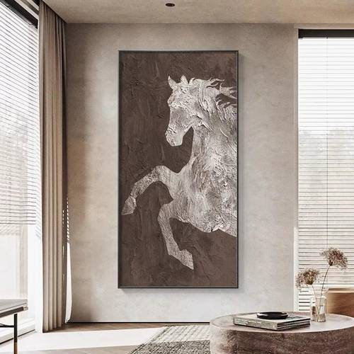 A brown horse canvas painting with a distinctive background