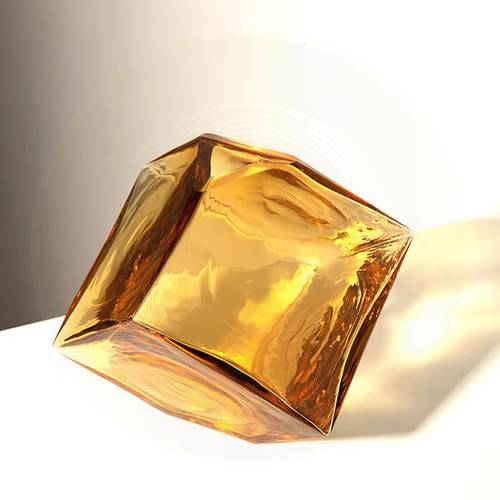 Modern honey amber vase, hexagonal shape