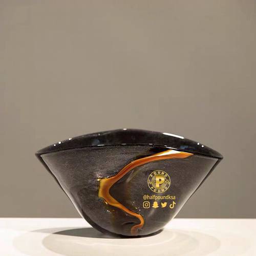 Abstract ceramic vase, black and gold home decor vase