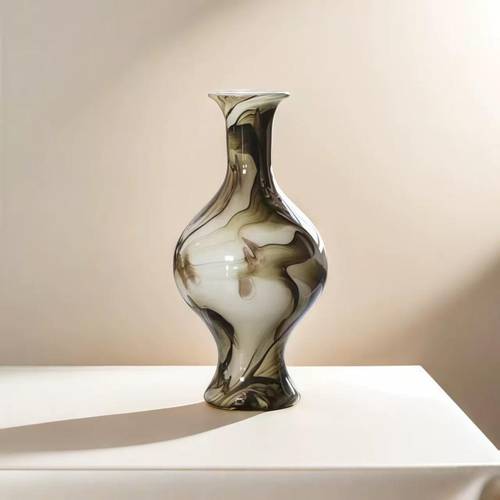 Small decorative vase, 35 cm high, with a brown and black marble effect