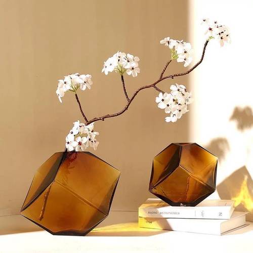 Brown Glass Cubed Art Vase