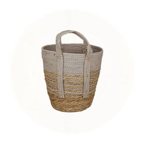 Small gray wicker basket with frame and handles