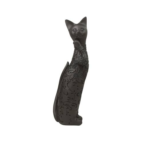 Black Resin Home Decor Cat Showpiece - Standing