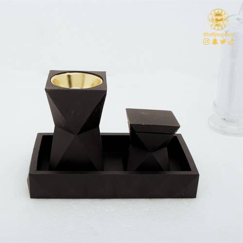 A luxurious incense burner set consisting of a tray, an incense burner, and a black box