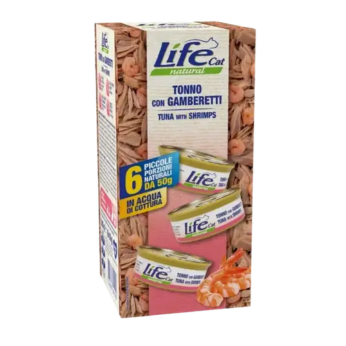 لايف كات معلبات  طعام رطب للقطط تونا مع الروبيان بالمرق 6×50 غ