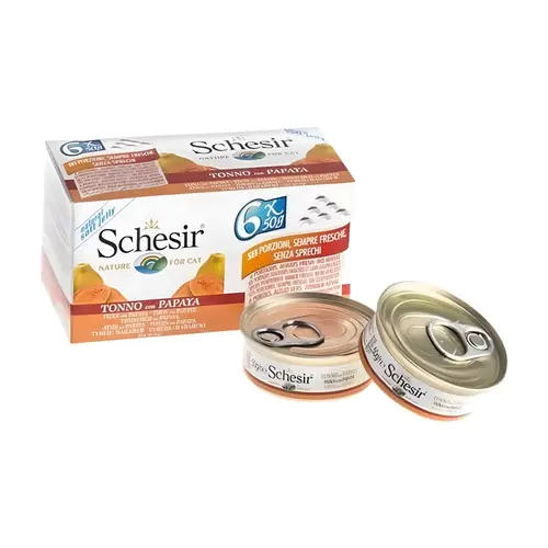 شيزر طعام رطب للقطط تونة معلبة مع البابايا، 6x50 جرام