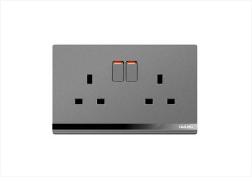 فيش مزدوج 13A بيانو  رمادي اولمو AULMO L5099DP