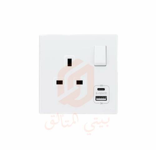 فيش 13 امبيرمع USB+TYPC الفا ابيض الفنار ماسا MASA