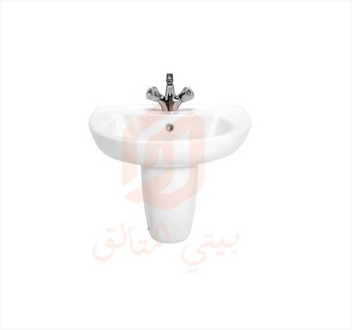 مغسلة بنصف عامود لمى ابيض بورسلينا