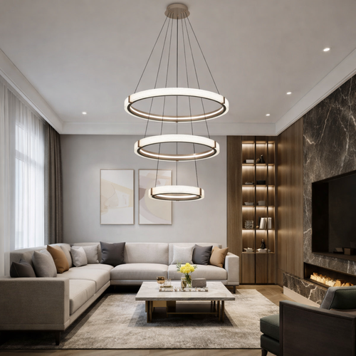 ثريا LED بتصميم عصري ثلاثي الحلقات