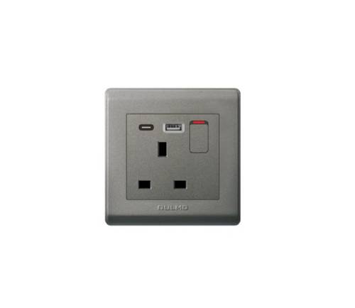 فيش 13A مع  USB+TYPC رمادي اولمو AULMO S2095C