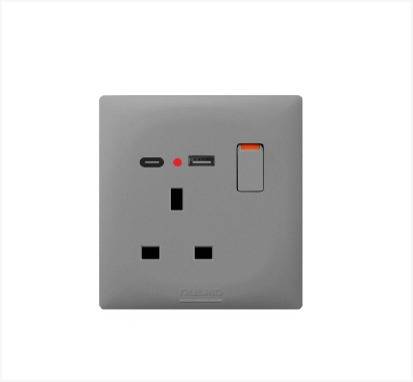 فيش 13A مع USB+TYPC بيانو رمادي AULMO PLUS L8095C