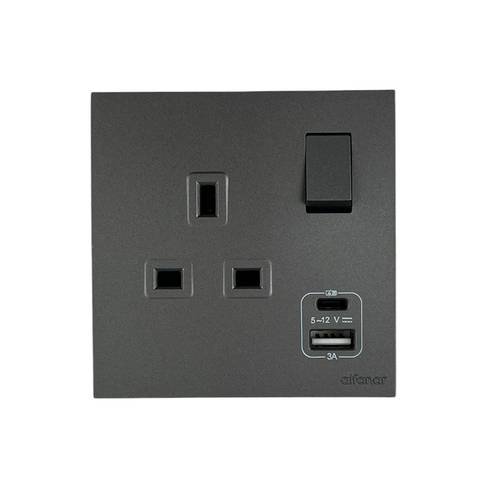 فيش 13 امبيرمع USB+TYPC الفا رمادي الفنار ماسا MASA