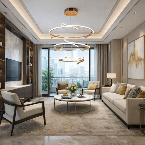 ثريا LED بتصميم رائع بثلاث حلقات  ذهبية