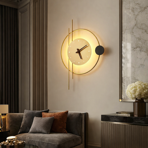 ابليك جداري داخلي مع ساعة بتصميم أنيق وجذاب