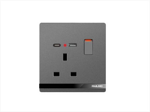 فيش 13A مع USB+TYPC بيانو رمادي اولمو  AULMO L5095C