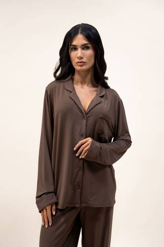Long button-up pajamas - Chestnut warmth