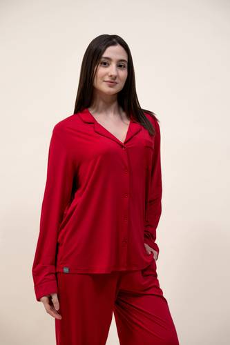 Long button-down pajamas - cherry red