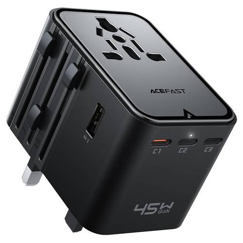Z8-PD45W شاحن سفر عالمي GaN بقدرة 45W مع 3 منافذ USB-C و2 USB-A ومقبس كهربائي