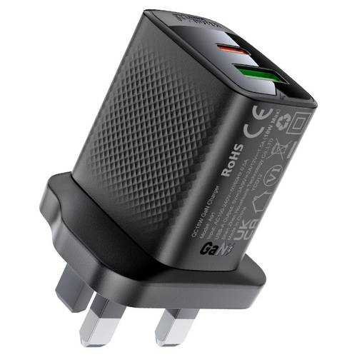 A99-PD30W شاحن حائط GaN سريع 30W بمنفذين USB-C وUSB-A (مقبس بريطاني UK)