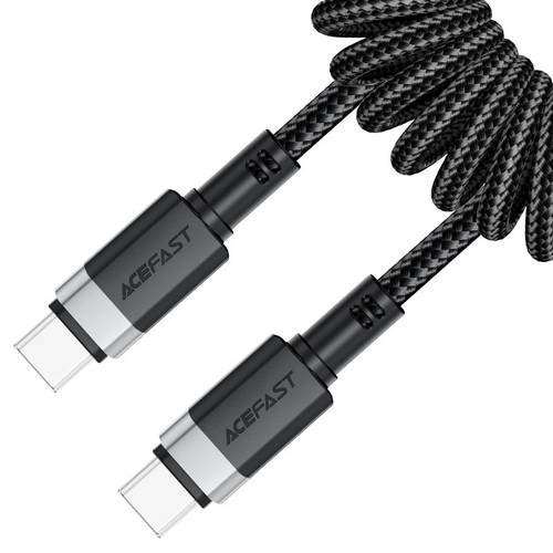 كيبل شحن ونقل بيانات تايب سي إلى تايب سي (USB-C) حلزوني (سبرنج) للسيارة بقوة 60 واط موديل C14-03 من Acefast - أسود