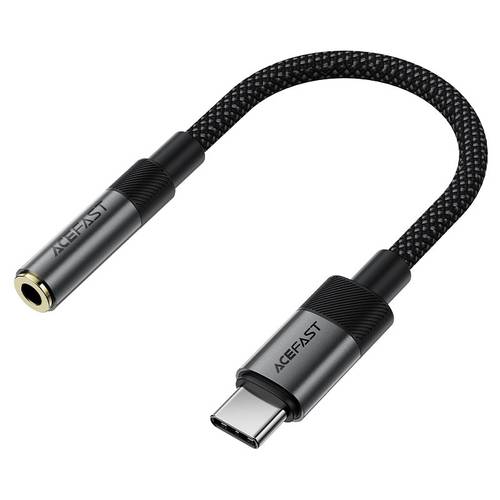 محول (وصلة) صوت تايب سي (USB-C) إلى 3.5 ملم (أنثى) قماشي مضفر يدعم الميكروفون والمكالمات بجودة Hi-Fi موديل J12 من Acefast - أسود